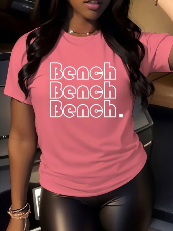 Women'S Casual "BENCH" Letter Print T-Shirt - Short Sleeve Crew Neck, Soft Polyester Fabric, Spring/Summer Fashion Top for Casual Attire, Ladies T Shirt - Image 6