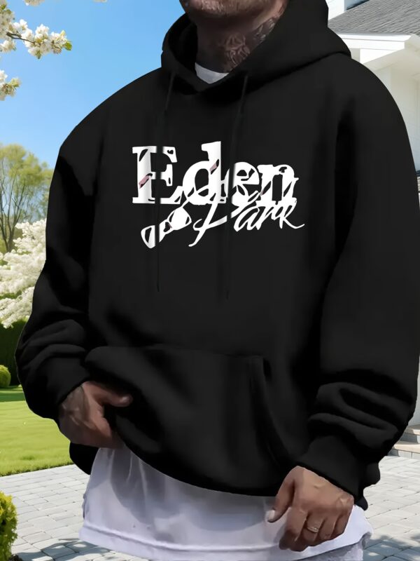 Men'S Casual Hooded Sweatshirt with Front Fleece Lining - "Eden" Print, Gray, Long Sleeve, All-Season Comfort, Regular Fit for Ages 18-40, Comfortable Clothing | Casual Style | Polyester Blend - Image 4