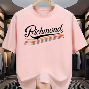 Men's Casual Short Sleeve T-Shirt with Richmond Letter Print - Light Pink & Black Graphic, Breathable Polyester, Regular Fit, Slight Stretch, Machine Washable Summer Essential, Everyday Tshirt | Casual Style | Polyester Fabric