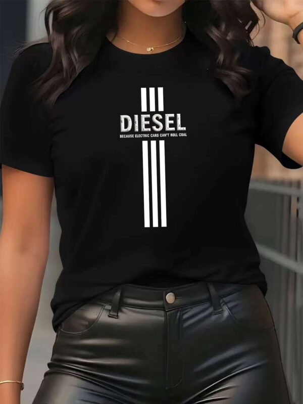 Women'S Casual Crew Neck T-Shirt with Bold "DIESEL" Letter Print - Soft Polyester Blend, Short Sleeve, Regular Fit, Sizes S-XXL, Multiple Colors Available, Allseason Top | Bold Letter Print | Comfortable - Image 9
