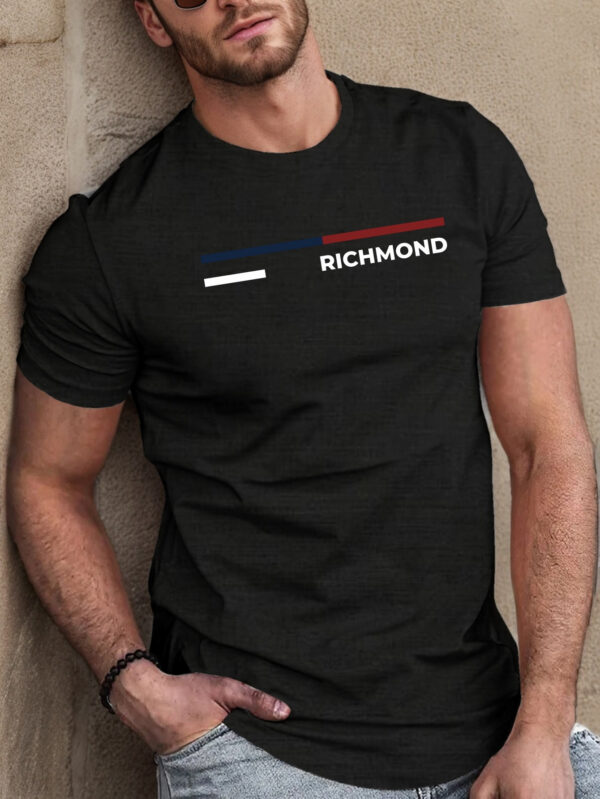 Men'S Casual Crew Neck T-Shirt with Geometric Richmond Print, 100% Polyester Knit Fabric, Slight Stretch, Regular Fit, Summer Short Sleeve Tee - 150gsm - Image 4