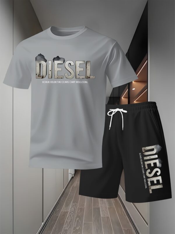 Diesel Graphic T-Shirt & Shorts Set - Breathable Polyester, Quick-Dry, Soft & Comfortable for Outdoor Sports, Beach, Travel, Parties - Casual Streetwear with Diesel Logo Design, Beach Attire | Diesel Logo Shirt | Quickdry Fabric, Sweat-Resistant - Image 4