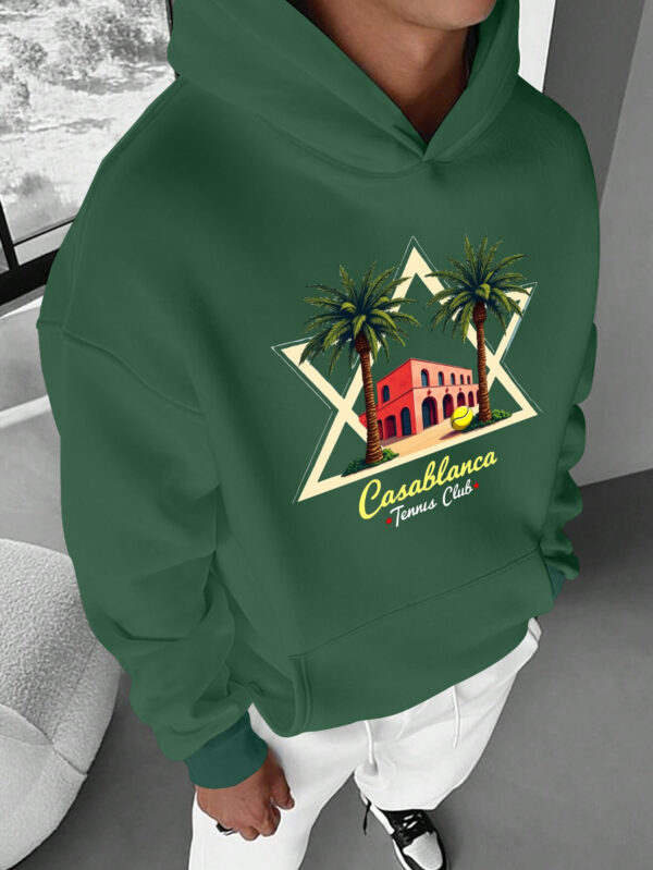 Casablanca Tennis Club Men'S Casual Hoodie - Vibrant Graphic Print, Loose Fit, Long Sleeve with Front Pocket, Perfect for Fall/Winter Outdoor Activities, Casual Wear Hoodie|Playful Graphic Hoodie|Pocketed Hoodie, Sweater Hoodie - Image 3