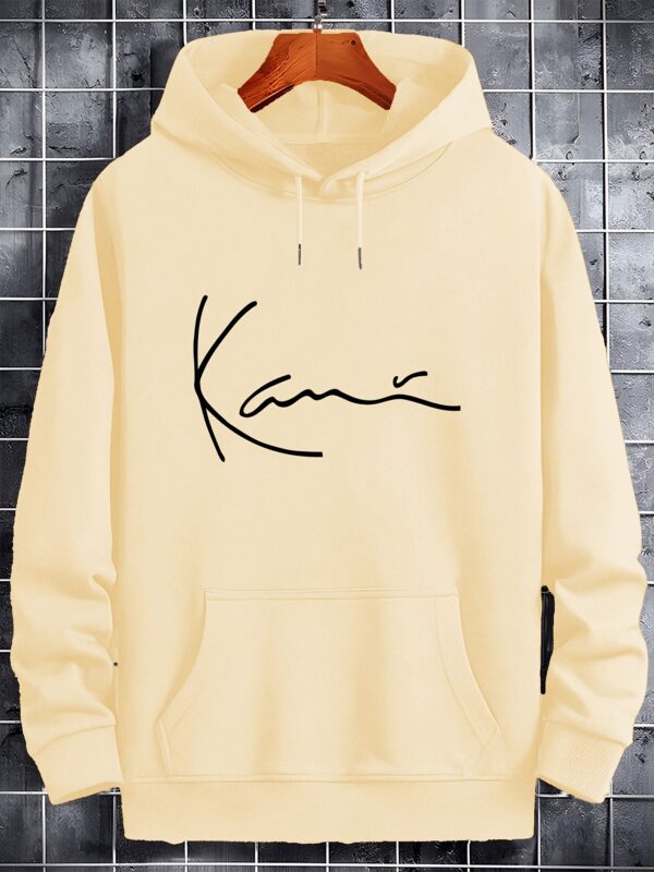 Men's Casual Hoodie with Inspirational 'Kane' Cursive Print - Stretch Polyester, Kangaroo Pocket & Adjustable Drawstring Hood - All-Season Comfort Fit Black Pullover Sweatshirt, Functional Front Pocket, Machine Washable Top - Image 2
