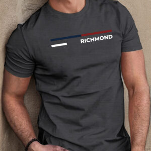Men'S Casual Crew Neck T-Shirt with Geometric Richmond Print, 100% Polyester Knit Fabric, Slight Stretch, Regular Fit, Summer Short Sleeve Tee - 150gsm