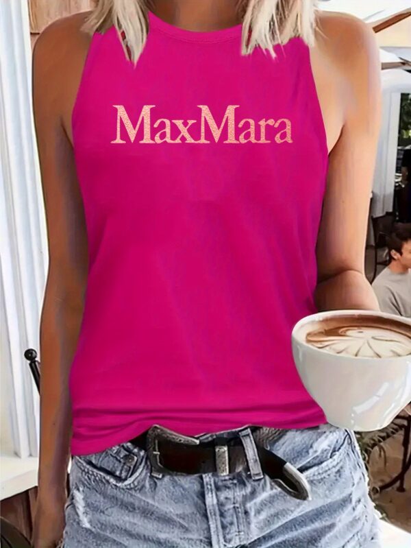 [MAXI MARA Tank Top] Soft Polyester-Spandex Blend Women's Sleeveless Tank Top | 1pc, Round Neck, Machine Washable, All-Season Casual & Athletic Wear, Bold Pink "MAXI MARA" Letter Print - Black/Dark Gray/Rose/Blue/Orange/White - Image 2