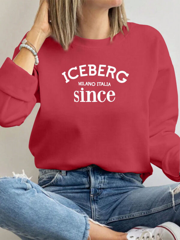 ICEBERG Milano Italy Since Casual Women'S Sweatshirt, Polyester 100% Crew Neck Long Sleeve Pullover, Solid Color Knit Fabric, 250g/m², Winter Fashion - Image 6