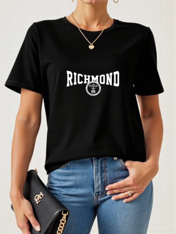 Women's Richmond Graphic Print T-Shirt - Soft Breathable Polyester Blend, Quick-Dry Casual Short Sleeve Tee with Bold Lettering & Circular Emblem Design for Outdoor Activities & Casual Attire, Machine Washable, All-Season Comfort, Nontransparent Material - Image 7