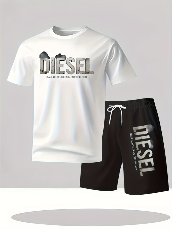Diesel Graphic T-Shirt & Shorts Set - Breathable Polyester, Quick-Dry, Soft & Comfortable for Outdoor Sports, Beach, Travel, Parties - Casual Streetwear with Diesel Logo Design, Beach Attire | Diesel Logo Shirt | Quickdry Fabric, Sweat-Resistant - Image 9