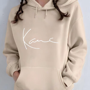 Women's & Men's Sporty Casual Hoodie with "Kane" Signature Print - Soft Beige Pullover for Spring/Fall, Comfortable Unisex Design, Machine Washable, Spring Fall Apparel, Minimalistic Fashion, Relaxed Fit
