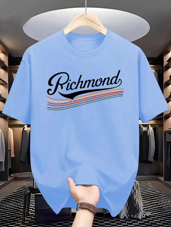 Men's Casual Short Sleeve T-Shirt with Richmond Letter Print - Light Pink & Black Graphic, Breathable Polyester, Regular Fit, Slight Stretch, Machine Washable Summer Essential, Everyday Tshirt | Casual Style | Polyester Fabric - Image 5