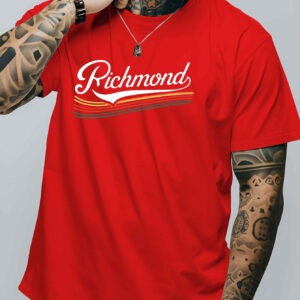 Richmond Men's Red Short-Sleeve T-Shirt - Breathable Polyester Blend, Casual Round Neck, Stylish Summer Top with Virginia Richmond Print, Everyday Tshirt|Round Neck Top|Spandex Comfort