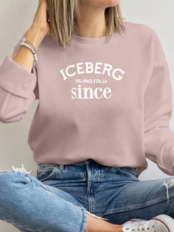 ICEBERG Milano Italy Since Casual Women'S Sweatshirt, Polyester 100% Crew Neck Long Sleeve Pullover, Solid Color Knit Fabric, 250g/m², Winter Fashion - Image 4