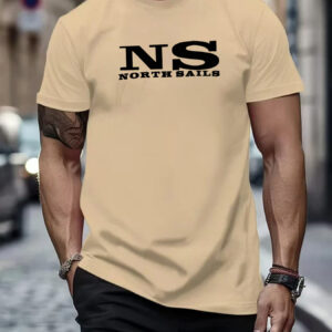 1pc Men'S North Sails Graphic T-Shirt - Breathable Polyester, Casual Crew Neck, Short Sleeve Summer Top with Bold Print Design, Perfect for Casual Attire or Sports, Everyday Tshirt | Trendy Casualwear | Comfortable Fi