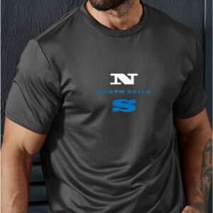Men'S F407 North Rails Graphic Tee - Casual Summer Short Sleeve T-Shirt, Comfortable Stretch Fabric, Round Neck, Gray with Blue Logo & Bow Design, Lightweight & Breathable for Casual Attir