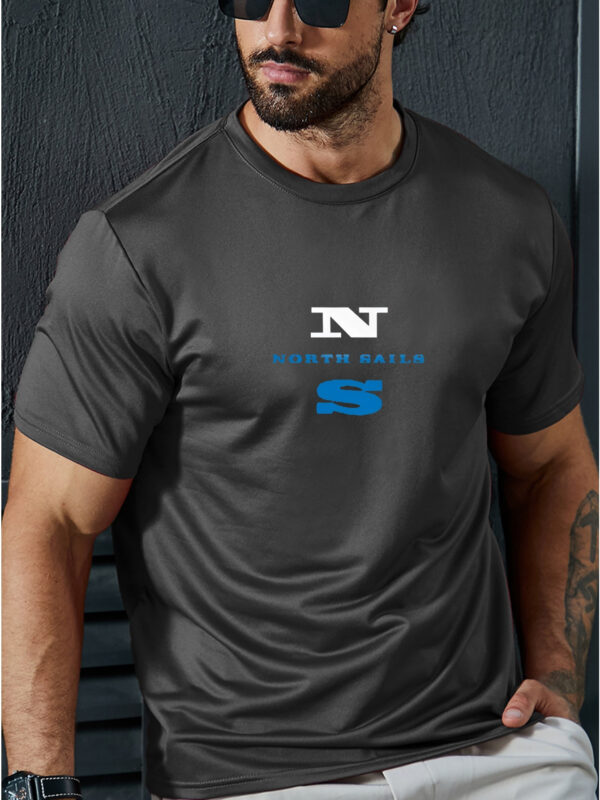 Men'S F407 North Rails Graphic Tee - Casual Summer Short Sleeve T-Shirt, Comfortable Stretch Fabric, Round Neck, Gray with Blue Logo & Bow Design, Lightweight & Breathable for Casual Attir