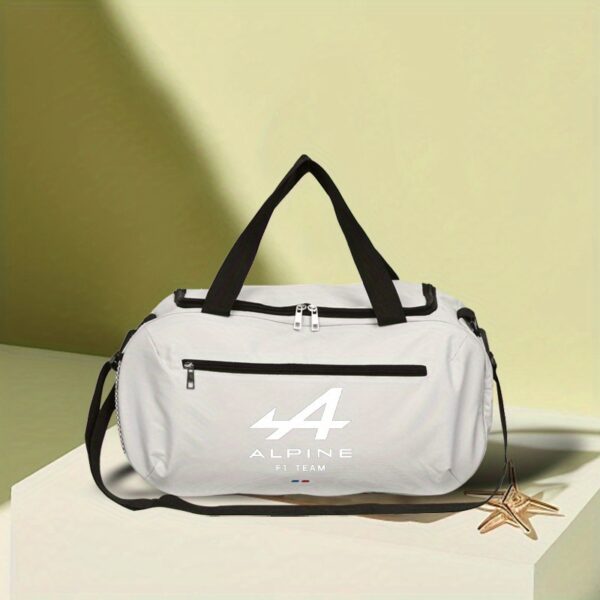 1pc Alpine Racing Duffel Bag with Bull Head Logo - Large Capacity Foldable Gym & Travel Bag for Yoga, Training, and Sports Equipment, White Oxford Fabric, Hand Wash Only, Sports Gear Bag, Modern Sports Bag, Durable Zipper Closure - Image 2
