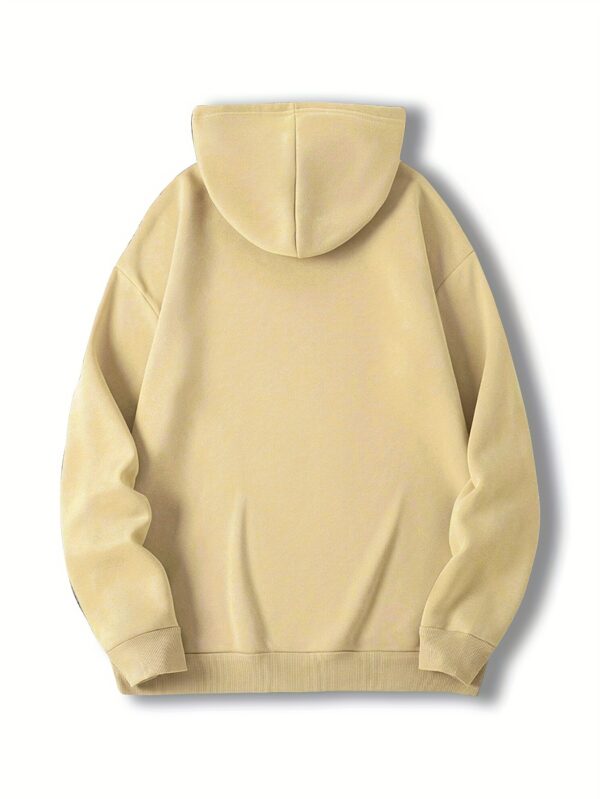 Plus Size Casual Hoodie with Geometric Wheat Ear Print, Polyester 100%, Hooded with Slight Stretch, Regular Fit Knit Fabric, 220gsm - Fake Pocket & Drawstring Detail - Image 7