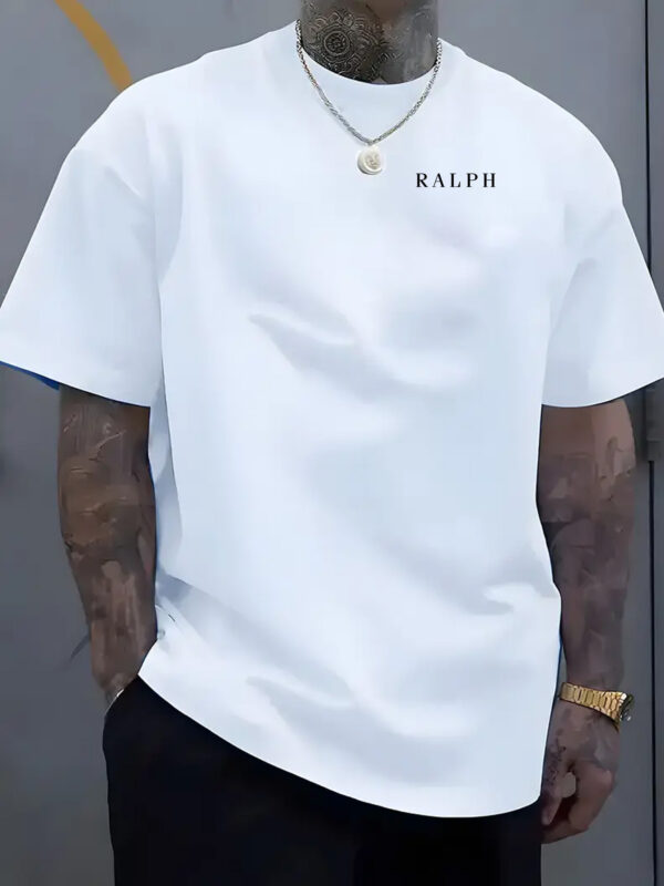 1pc Men'S Summer "Ralph" Print Casual T-Shirt - Crew Neck, Short Sleeve, Regular Fit, Slight Stretch Fabric, Geometric Pattern, Perfect for Adult Outdoor Activities - Image 2