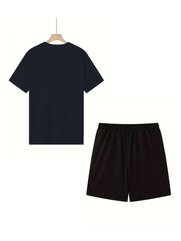 Men'S Casual "REPLAY" Graphic T-Shirt & Shorts Set - Navy Blue Tee with "REPLAY NEW YORK CITY EST 50.16meter Print, Black Drawstring Shorts, Perfect for Summer, Casual Attire|Graphic Print Tee|Lightweight Fabric - Image 6