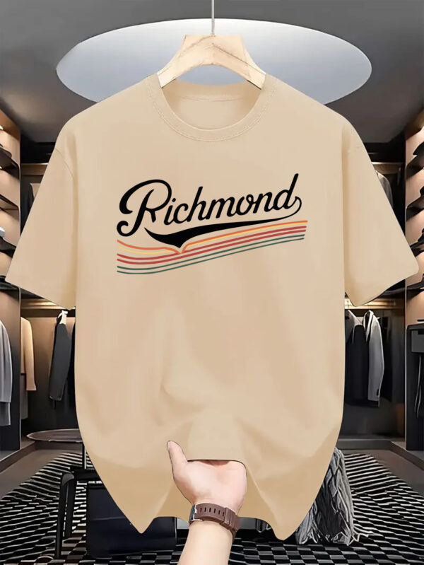 Men's Casual Short Sleeve T-Shirt with Richmond Letter Print - Light Pink & Black Graphic, Breathable Polyester, Regular Fit, Slight Stretch, Machine Washable Summer Essential, Everyday Tshirt | Casual Style | Polyester Fabric - Image 3