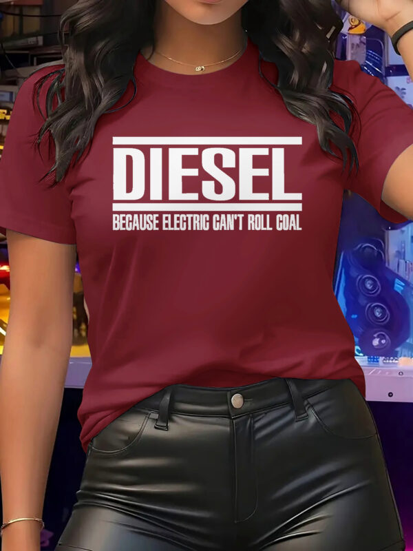 Women'S Casual Crew Neck Polyester T-Shirt with Bold "DIESEL" Letter Print, Short Sleeve, Regular Length - Perfect for Spring & Summer, Diesel Enthusiast Apparel | Dieselthemed Apparel | Durable Polyester - Image 7