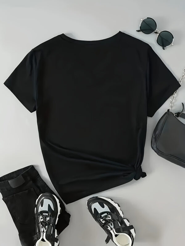 1pc Women's V-Neck Short Sleeve T-Shirt - Casual Polyester Top with DIESEL Letter Print, Black & White Graphic, Machine Washable, All-Season Versatile Wear, Relaxed Fit Tee, Vneck Style, Fabric, Everyday Tee, Graphic Print, Soft Texture, Printed Tee, Laidback Look - Image 5
