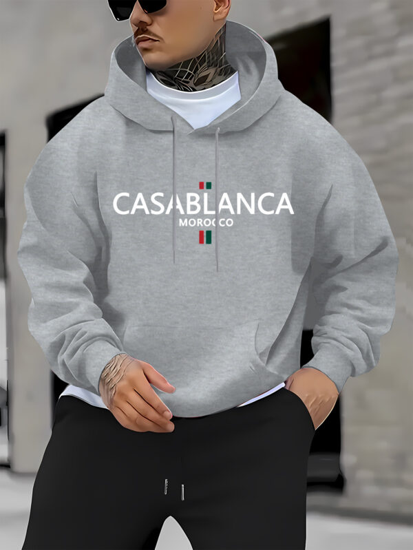 Men'S Red Casablanca Graphic Hoodie - Moroccan-Inspired Long Sleeve Sweatshirt with Pockets, Casual Outdoor Active Wear, Long Sleeve Hoodi - Image 3
