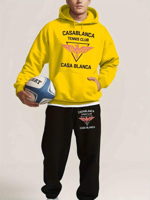 CASA BLANCA Men'S Casual Hooded Sweatshirt Set, Polyester 100%, Long Sleeve, Regular Fit, Slight Stretch, Knit Fabric, Fall/Winter Collection, Trendy Printed Sports Top with Drawstring Suit - Image 7