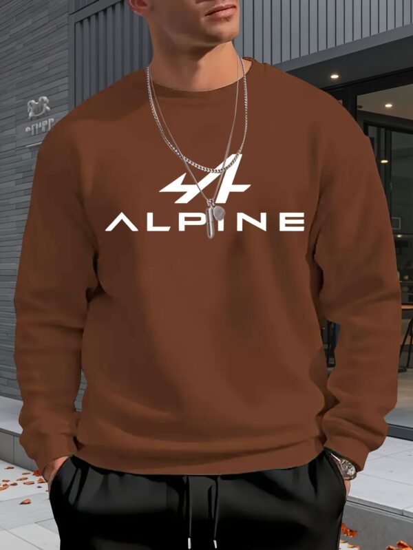 Alpine Print Men'S Casual Crew Neck Sweatshirt, Long Sleeve, Comfortable Polyester 100%, Slight Stretch, Loose Fit, Knit Fabric, 250gsm - Perfect for Spring, Autumn, Winter - Image 2