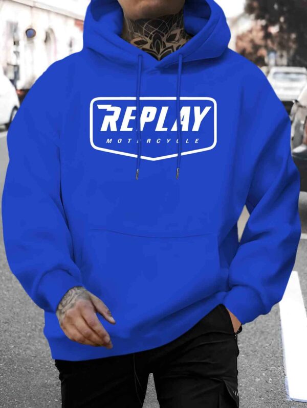 Men's New Stylish Sporty Cell Print Hooded Sweatshirt - Long Sleeve Pullover with Drawstring Hood, Comfortable Polyester Fabric, Casual Fall/Winter Wear, Letter Pattern, Regular Fit, Everyday & Leisure Style - Image 5