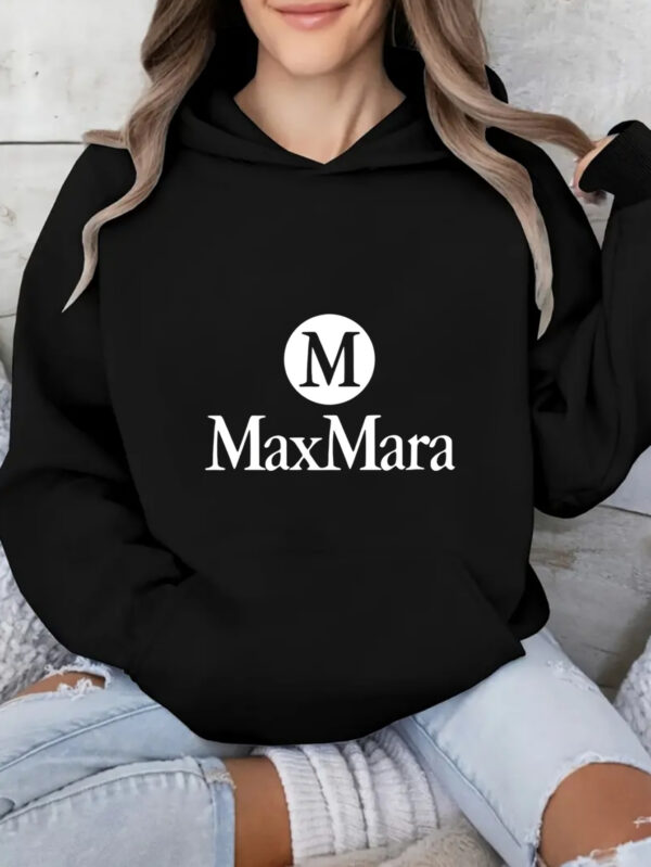 Max Mara Women's Casual Hooded Sweatshirt - All-Season Relaxed Fit Pullover with Chest Logo Print, Machine Washable Long Sleeve Grey Hoodie for Casual Attire, Streetwear Fashion, Minimalist Design, Breathable Material, Street Style - Image 2