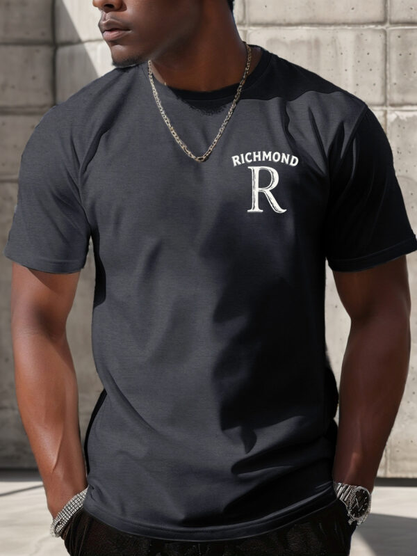 Men's RICHMOND Bold Uppercase Letter Print T-Shirt - Black with White Graphic, Casual Short Sleeve Round Neck Summer Tee, Regular Fit, Machine Washable, Casual Attire, Smooth Fabric Shirt