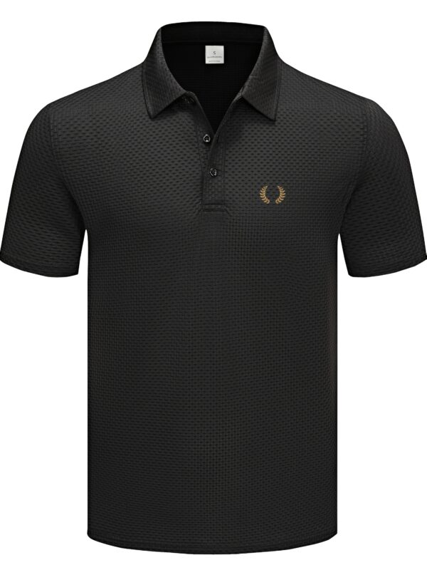 Summer Men'S High-Quality Breathable Quick-Dry Grid Fabric Casual Business Fashion Print Short Sleeve Shirt with Lapel Collar, Button Details, Polyester, Knit Fabric with Slight Stretch, Regular Fit - Work Style - Image 2