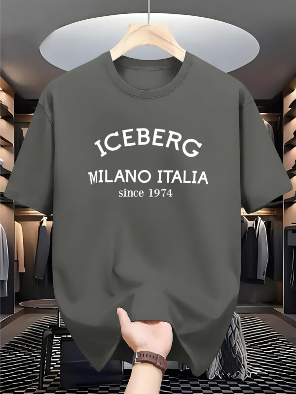 Men'S Casual Crew Neck T-Shirt - Iceberg Milano Italia Graphic, White, Slight Stretch Fabric, Summer Style, Adult Sizes - Image 6