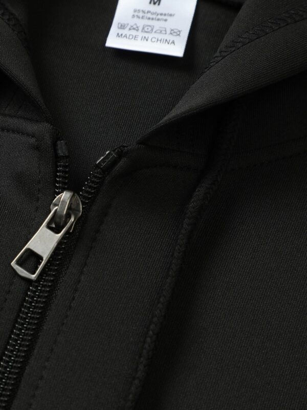Men's Casual Hooded Jacket with Iceberg Since Graphic Print, Stretch Polyester/Elastane Blend, Zipper Closure, Machine Washable, Black with White Text, Regular Fit & Side Pockets - Image 5