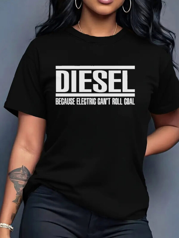 Women'S Casual Crew Neck Polyester T-Shirt with Bold "DIESEL" Letter Print, Short Sleeve, Regular Length - Perfect for Spring & Summer, Diesel Enthusiast Apparel | Dieselthemed Apparel | Durable Polyester - Image 4