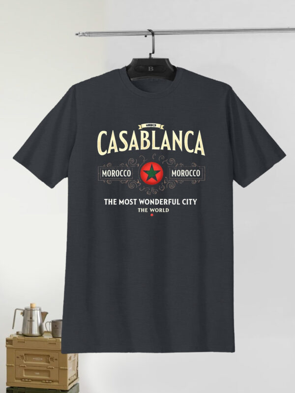Men'S Casual Crew Neck T-Shirt with Moroccan Flag & "CASABLANCA" Print, Lightweight Polyester Summer Top, Regular Fit - Image 2