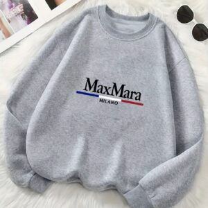 Women'S Max Mara Printed Crew Neck Sweatshirt, Casual Long Sleeve Pullover with "Maxmara" Design, All-Season Comfort, Soft Polyester Blend, Machine Washable, Everyday Comfort Apparel | Trendy Casual Style | Stretchy Fabric
