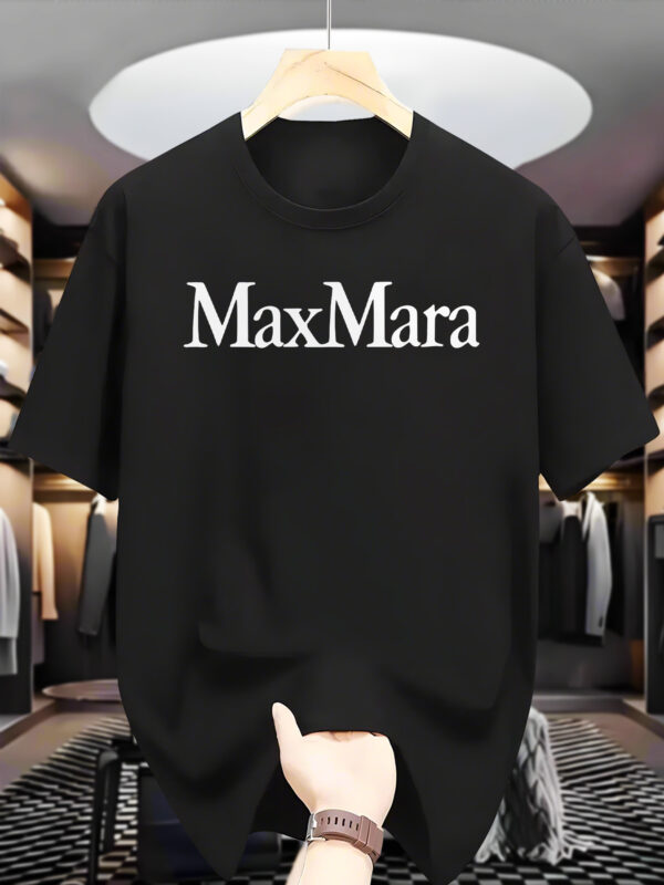 Men's Casual Summer Graphic T-Shirt - Navy Blue Round Neck Short Sleeve Tee with "MAX MARA" Print, Machine Washable, Versatile Fashion Top for Casual Attire, Casual Summer Wear | Trendy Casualwear | Durable Casual Shirt - Image 8