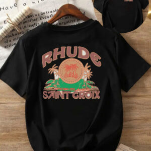 RHUDE Women's Short Sleeve T-Shirt - Black with Tropical Palm Tree & Alligator Print, Comfortable Fit, Casual Style, Machine Washable, Perfect for Casual Attire
