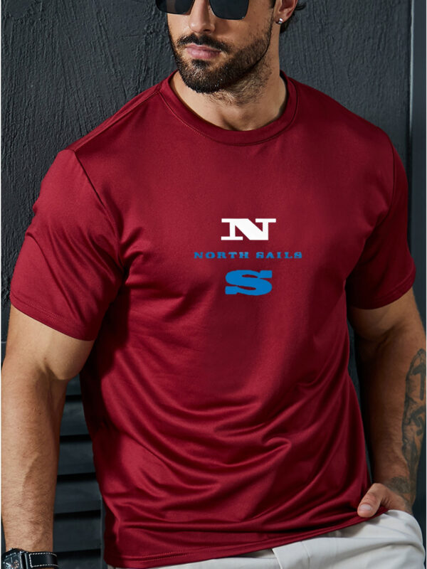 Men'S F407 North Rails Graphic Tee - Casual Summer Short Sleeve T-Shirt, Comfortable Stretch Fabric, Round Neck, Gray with Blue Logo & Bow Design, Lightweight & Breathable for Casual Attir - Image 4