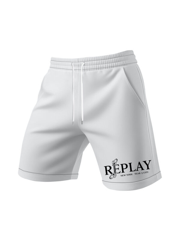 Men'S Summer Casual Shorts with 3D Print "REPLAY" Design - White, Adjustable Drawstring Waist, Non-Stretch Fabric, Perfect for Beach & Weekend Wear, Leisure Shorts | Playful Print Shorts | Comfortable Fit Shorts - Image 5