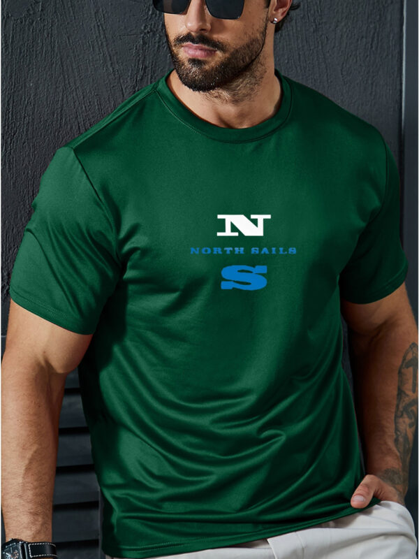 Men'S F407 North Rails Graphic Tee - Casual Summer Short Sleeve T-Shirt, Comfortable Stretch Fabric, Round Neck, Gray with Blue Logo & Bow Design, Lightweight & Breathable for Casual Attir - Image 2