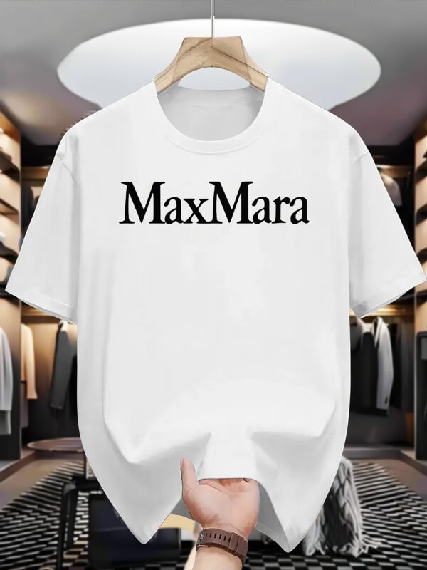 Men's Casual Summer Graphic T-Shirt - Navy Blue Round Neck Short Sleeve Tee with "MAX MARA" Print, Machine Washable, Versatile Fashion Top for Casual Attire, Casual Summer Wear | Trendy Casualwear | Durable Casual Shirt - Image 9