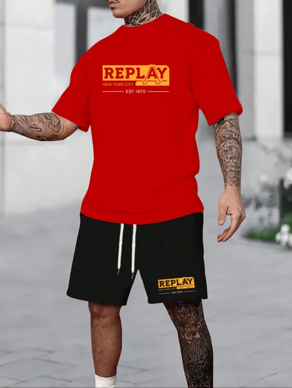 REPLAY New York City Fashion Set - Men'S Black Shorts & White T-Shirt Combo, Casual Sporty Style with Drawstring Waist, Crew Neck, Stretch Fabric, Summer Activewear|Urban Fashion|Polyester Fabri - Image 4