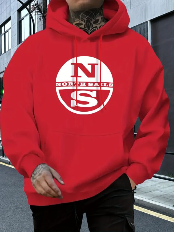 Men's Casual Fleece-Lined Hooded Sweatshirt with North Sails Graphic Print - Vibrant Blue, Regular Fit, Machine Washable for Autumn Winter Warmth, Sweater Hoodie, Soft Comfortable Fabric - Image 2