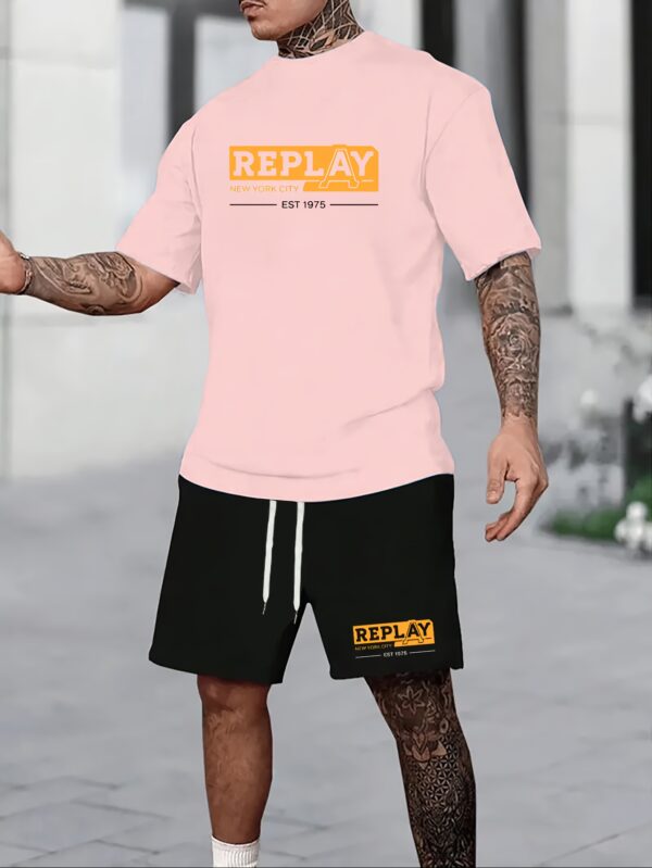REPLAY New York City Fashion Set - Men'S Black Shorts & White T-Shirt Combo, Casual Sporty Style with Drawstring Waist, Crew Neck, Stretch Fabric, Summer Activewear|Urban Fashion|Polyester Fabri - Image 5