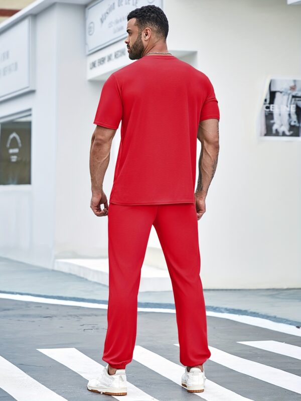 Men'S 2pcs Polyester Casual Set, Crew Neck T-Shirt with Casablanca Print & Elastic Ankle Pants with Drawstring, Deep Pockets, All-Season Knit Fabric, Regular Fit - 190gsm - Image 6