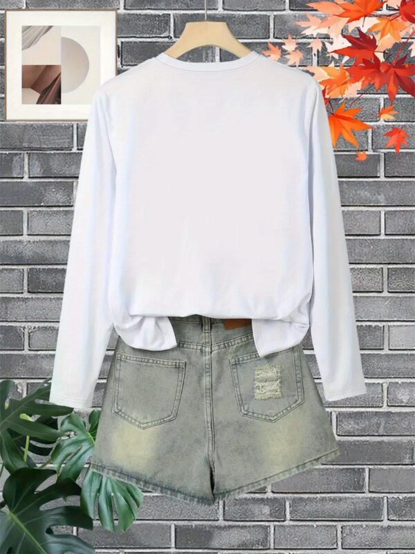 Women'S Casual Long Sleeve T-Shirt with "Max Mara" Print - Soft Polyester Crew Neck Top, Light Gray, Perfect for Fall & Winter, Everyday Clothing | Casual Style | Simple Design - Image 4